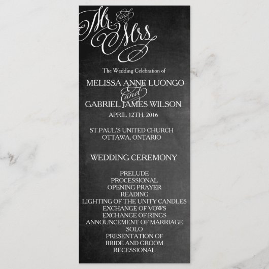Classic Mr. & Mrs. Wedding Program Chalkboard Programm (Vorderseite)