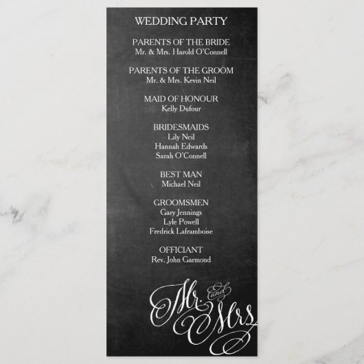 Classic Mr. & Mrs. Wedding Program Chalkboard Programm (Rückseite)