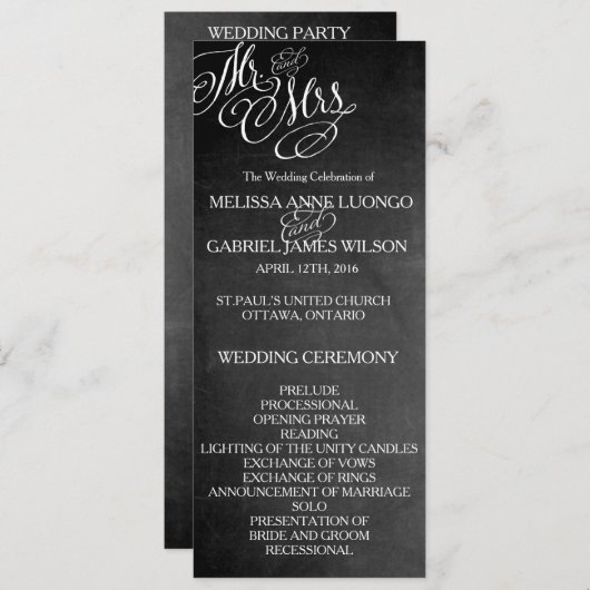 Classic Mr. & Mrs. Wedding Program Chalkboard Programm (Vorne/Hinten)