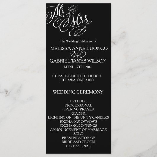 Classic Mr. & Mrs. Wedding Program Programm (Vorderseite)
