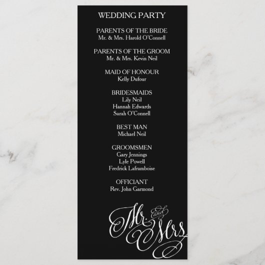 Classic Mr. & Mrs. Wedding Program Programm (Rückseite)