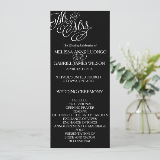 Classic Mr. & Mrs. Wedding Program Programm (Stehend Vorderseite)