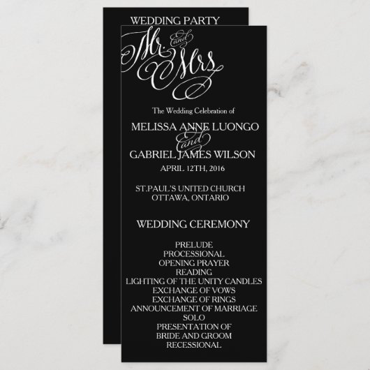 Classic Mr. & Mrs. Wedding Program Programm (Vorne/Hinten)