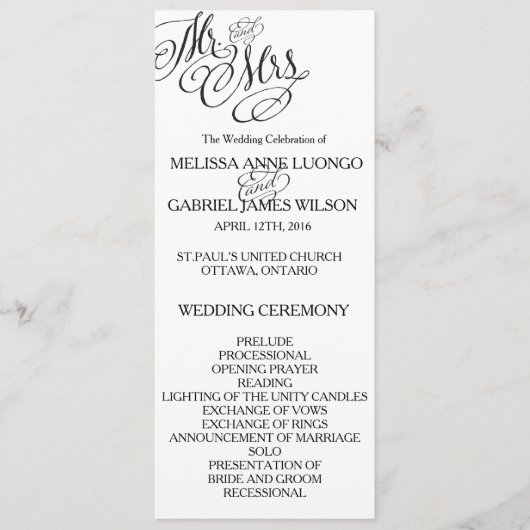 Classic Mr. & Mrs. Wedding Program Programm (Vorderseite)