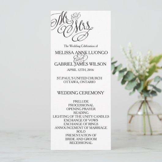 Classic Mr. & Mrs. Wedding Program Programm (Stehend Vorderseite)