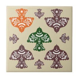 Classic multicolor unique green orange birds fliese