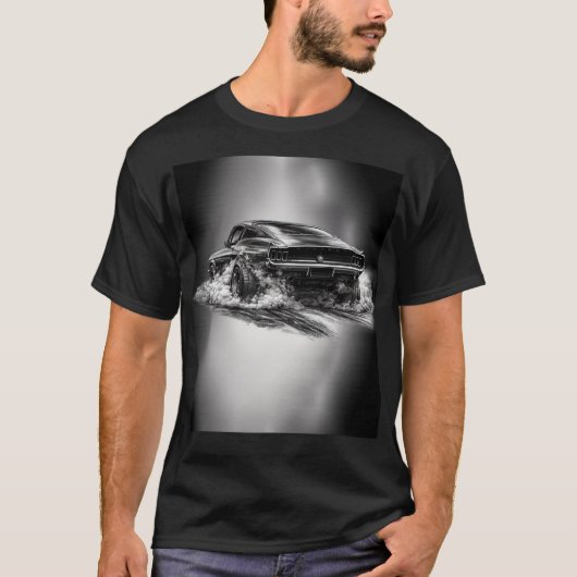 Classic Muscle Car Burnout Black & White  T-Shirt (Vorderseite)