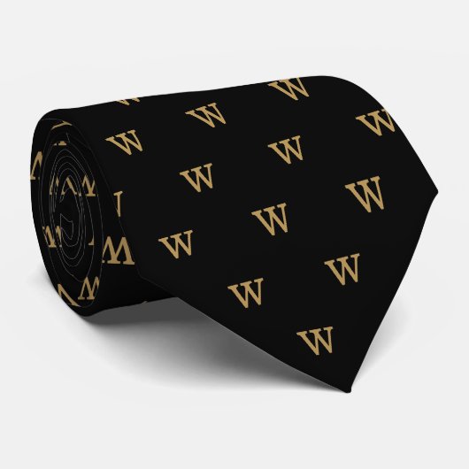 Classic Muster Custom Monogram Initial Gold Black Krawatte (Gerollt)