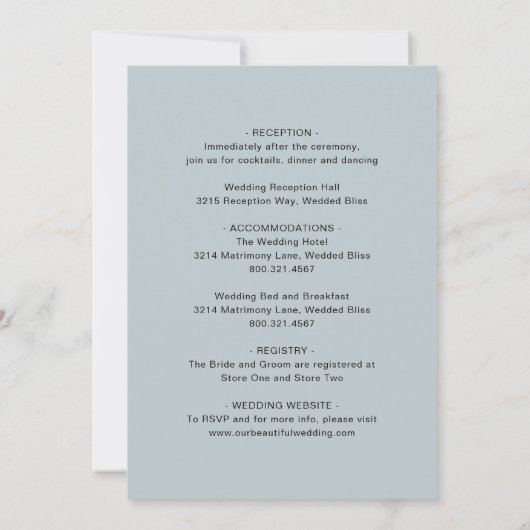 Classic Mute Blue Elegante Wedding Einladung (Rückseite)