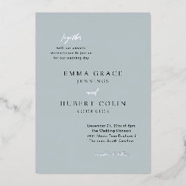 Classic Mute Blue Elegante Wedding Folieneinladung