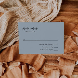 Classic Mute Blue Elegante Wedding RSVP Karte