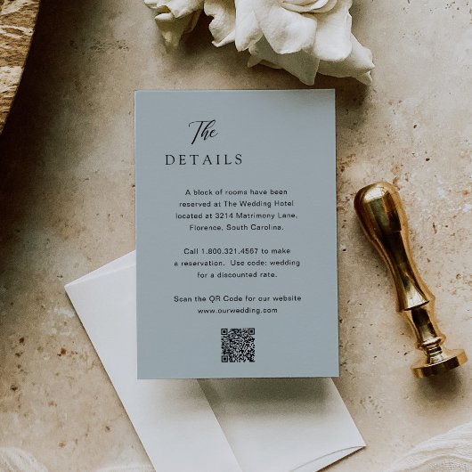 Classic Mute Blue QR Code Elegante Hochzeit Begleitkarte