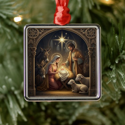 Classic Nativity Scene Christmas Ornament Aus Metall (Baum)