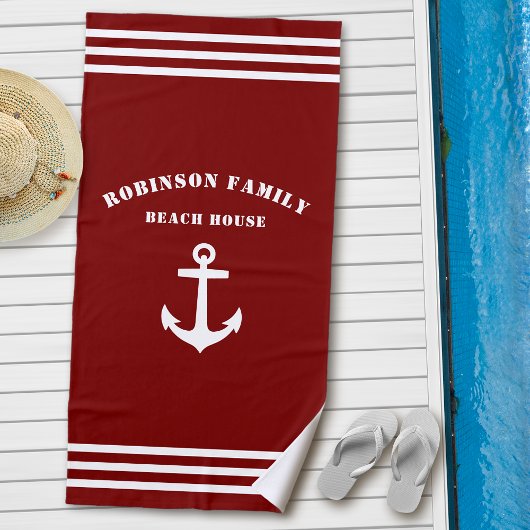 Classic Nautical Anchor Family Beach House Red Strandtuch