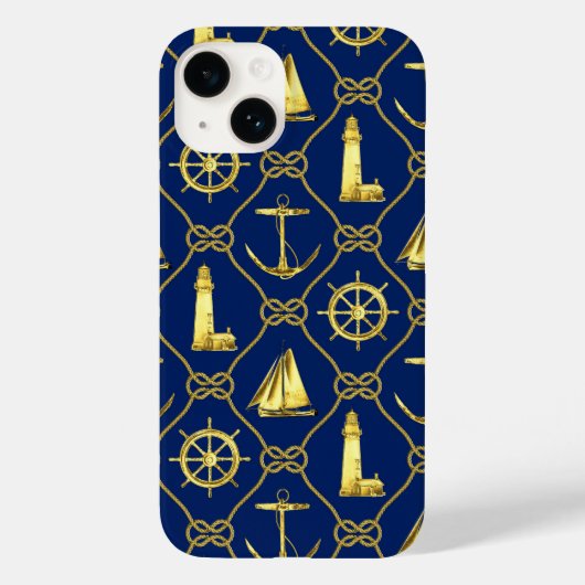 Classic Nautical Gold Blue Case-Mate iPhone Hülle (Rückseite)