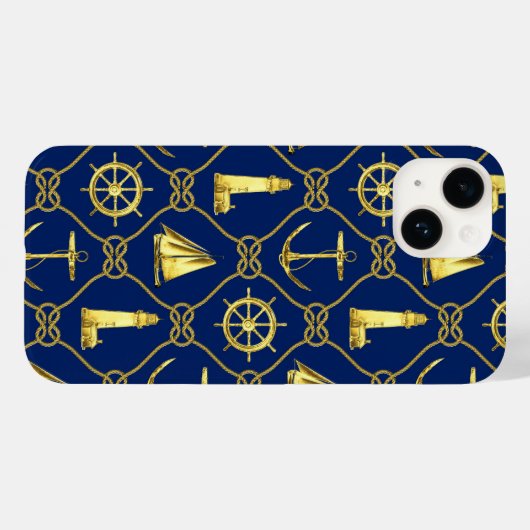 Classic Nautical Gold Blue Case-Mate iPhone Hülle (Rückseite (Horizontal))