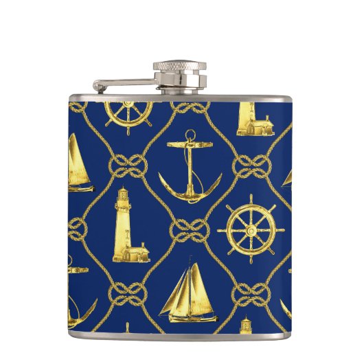 Classic Nautical Gold Blue Flachmann (Vorderseite)