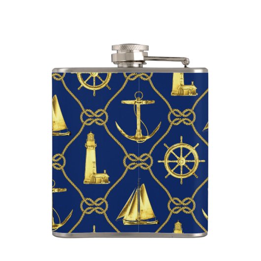 Classic Nautical Gold Blue Flachmann (Rückseite)