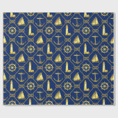 Classic Nautical Gold Blue Geschenkpapier (Flach)
