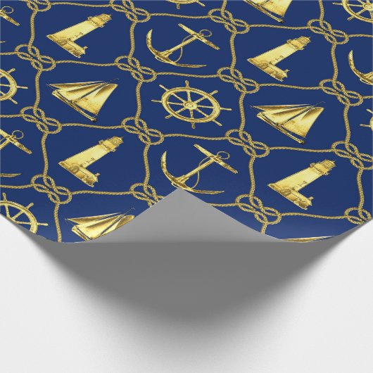 Classic Nautical Gold Blue Geschenkpapier (Ecke)