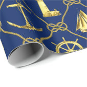 Classic Nautical Gold Blue Geschenkpapier (Rolleneckpunkt)