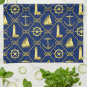 Classic Nautical Gold Blue Geschirrtuch (Gefaltet)