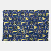 Classic Nautical Gold Blue Geschirrtuch (Horizontal)