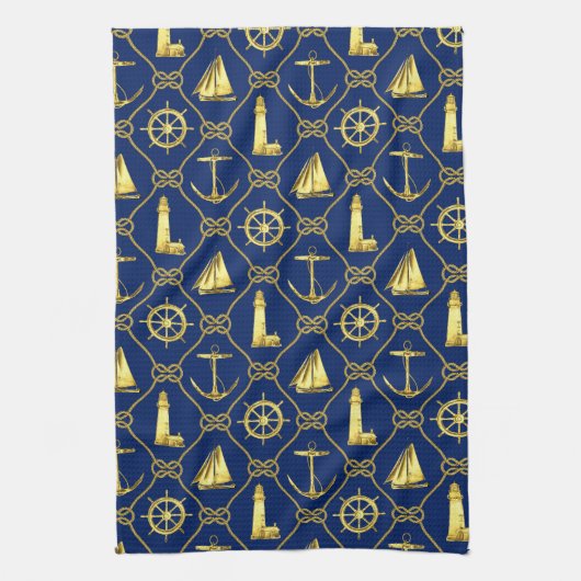 Classic Nautical Gold Blue Geschirrtuch (Vertikal)