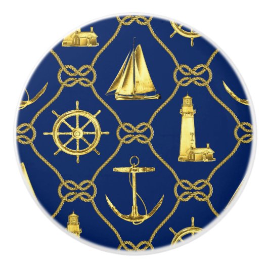 Classic Nautical Gold Blue Keramikknauf (Vorderseite)