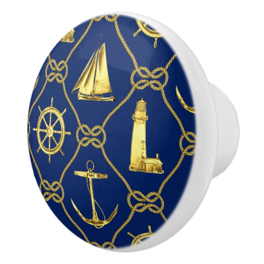 Classic Nautical Gold Blue Keramikknauf (Rechts)