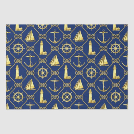 Classic Nautical Gold Blue Seidenpapier (Vorderseite)