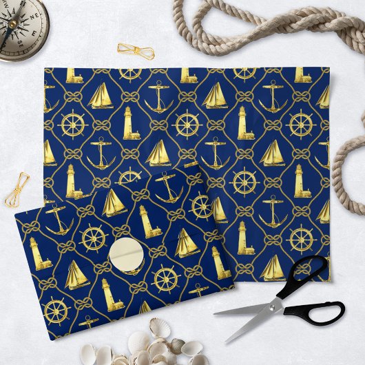 Classic Nautical Gold Blue Seidenpapier