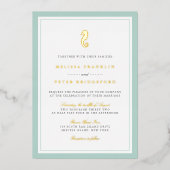 Classic Nautical Seepferd Wedding Gold Foil Invita Folieneinladung (Vorderseite)
