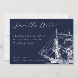 Classic Nautical Ship Navy Blue Wedding Save The Date
