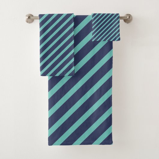CLASSIC NAVA AQUA STRIPE BADEZIMMER TOWEL SET (Insitu)