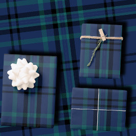 Classic Navy and Green Tartan Christmas Geschenkpapier Set