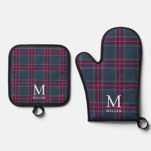 Classic Navy and Red Tartan Plaid Christmas  Ofenhandschuh & Topflappen-Set (Vorderseite)