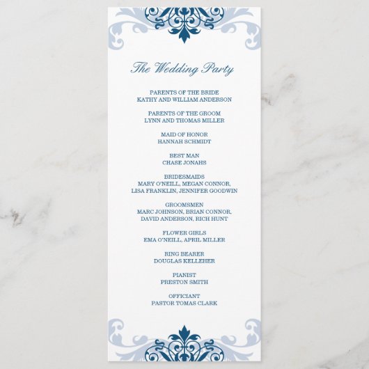 Classic Navy Blauer Elegant Details zur Hochzeit Programm (Vorderseite)