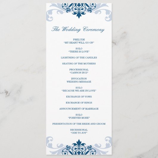 Classic Navy Blauer Elegant Details zur Hochzeit Programm (Rückseite)