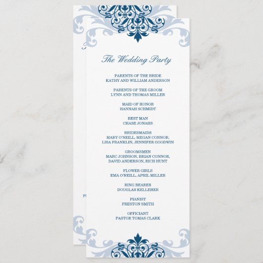 Classic Navy Blauer Elegant Details zur Hochzeit Programm (Vorne/Hinten)