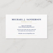 Classic navy blue and gold attorney at law visitenkarte (Rückseite)