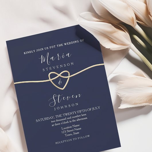Classic Navy Blue and Gold Wedding Einladung