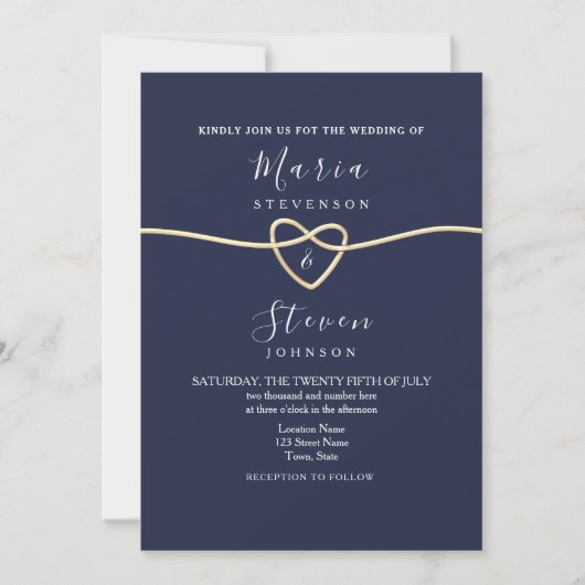 Classic Navy Blue and Gold Wedding Einladung (Vorderseite)