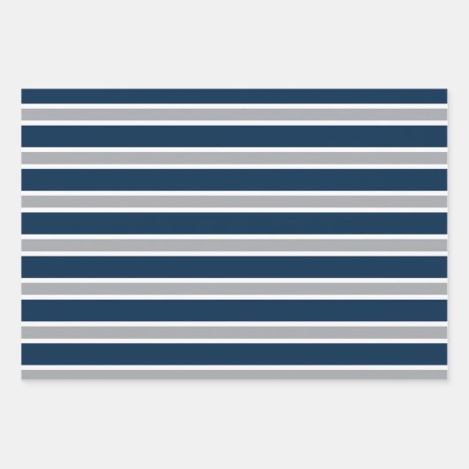 Classic Navy Blue and Gray Geometric Stripes Geschenkpapier Set (Vorderseite 3)