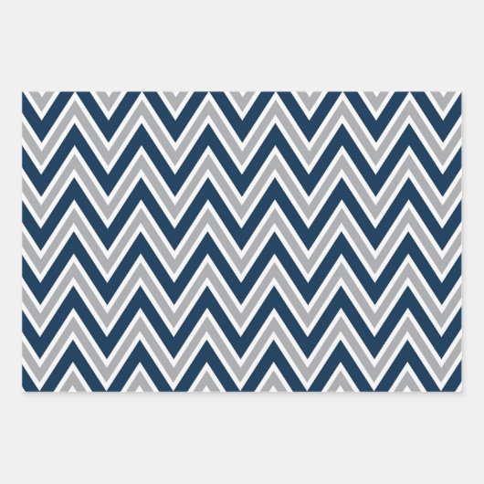 Classic Navy Blue and Gray Geometric Stripes Geschenkpapier Set (Vorderseite 2)