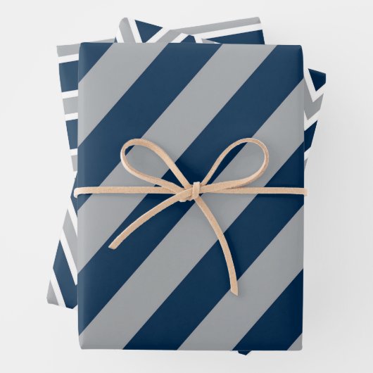 Classic Navy Blue and Gray Geometric Stripes Geschenkpapier Set (Beispiel)
