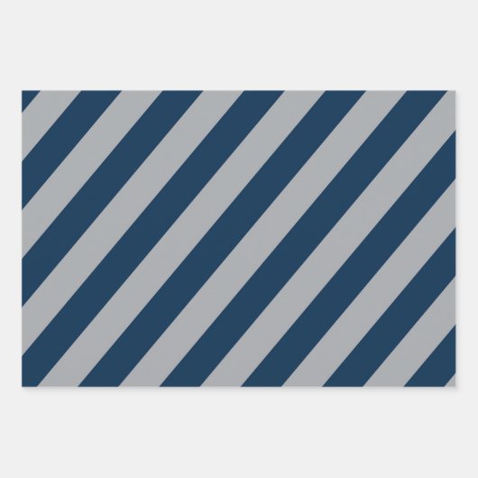 Classic Navy Blue and Gray Geometric Stripes Geschenkpapier Set (Vorderseite)