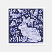 Classic Navy Blue Bunny Rabbit Birds Dedham Delft Serviette (Vorderseite)