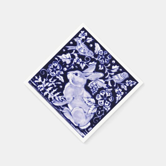 Classic Navy Blue Bunny Rabbit Birds Dedham Delft Serviette (Ecke)