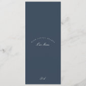 Classic Navy Blue Calligraphy Formal Wedding Menükarte (Rückseite)